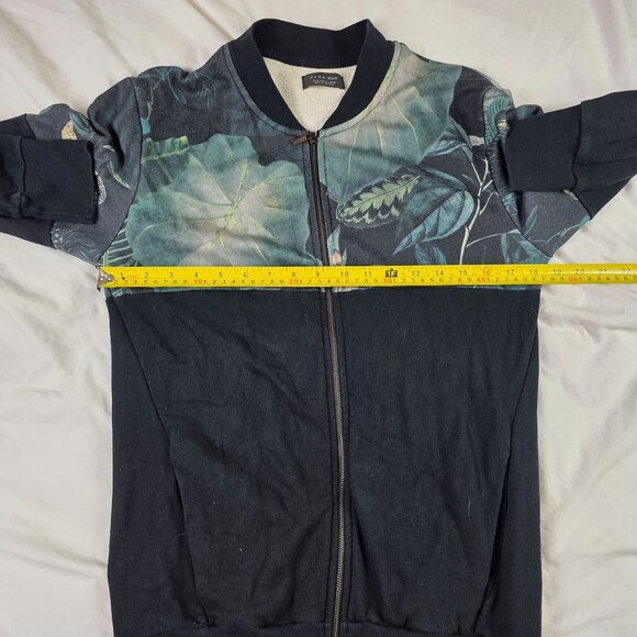 Zara Man Floral Bomber Jacket Mens M Black Green Zip Up Lightweight Causal - Picture 5 of 8